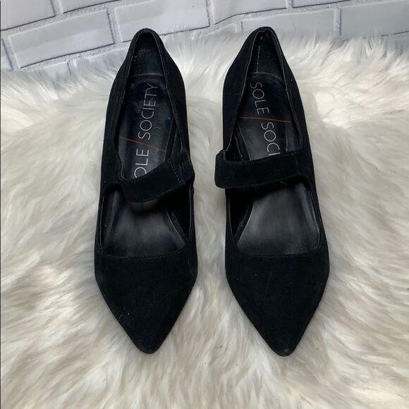 Sole Society Deven Black Suede Heels Size 7.5 - Picture 2 of 6